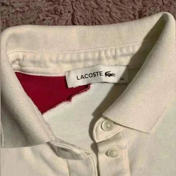 LACOSTE COLOR BLOCK LACE DRESS BURGUNDY / WHITE / FUSHIA PINK SIZE 34 - Picture 6 of 6